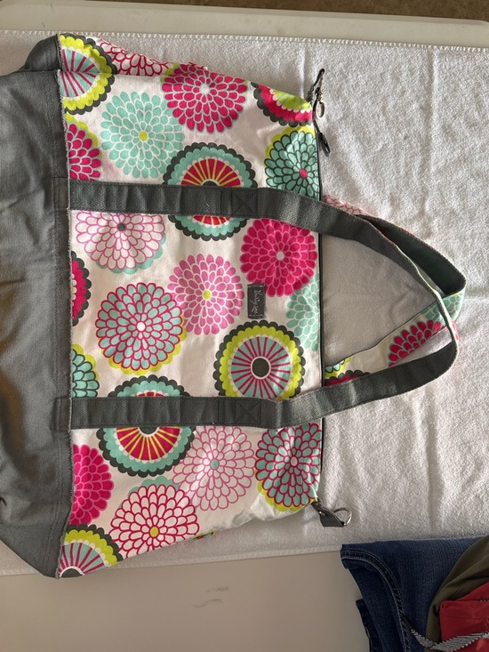 thirty-one Handbags - Floral Multi-Color 31 Canvas Tote Bag with Gray Straps